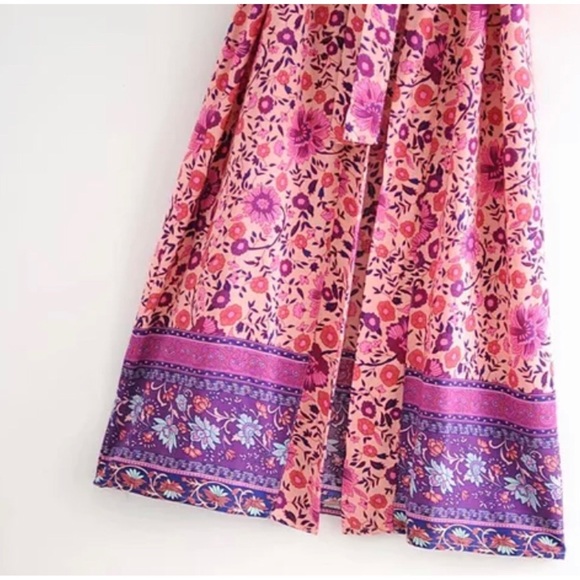 Cotton Floral Boho Kimono NEW Pink Purple - Picture 6 of 11